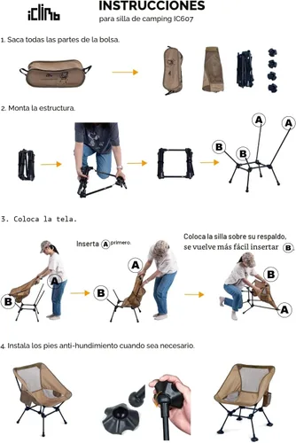 Vista 7 de iClimb Silla de camping ultraligera compacta plegable para playa con pies grandes antihundimiento y soporte de espalda con cuerda