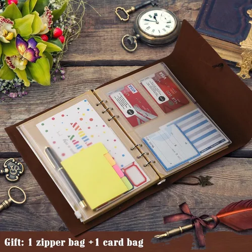 Vista 4 de 6 paquetes de cuaderno de cuero, diario de viaje al por mayor, diarios vintage recargables para escribir, regalos de diario para mujeres, hombres