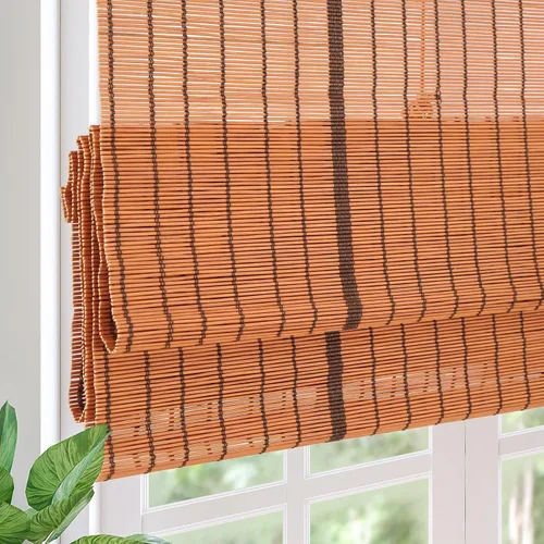 Vista 10 de Persianas romanas de bambú opacas inalámbricas, de fácil control, de madera tejida natural, persianas de bambú con forro de gran privacidad