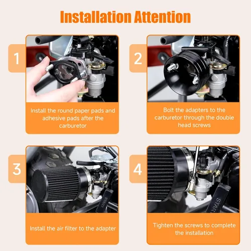 Vista 7 de FVRITO Kit de Adaptador de Filtro de Aire de Carburador Mejorado para Tubo de Escape Etapa 2 para Clon Non Hemi Predator 212cc 196cc 6.5Hp GX160