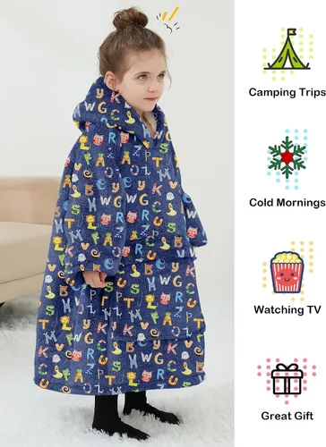 Vista 4 de Manta con Capucha Usable NOUKOW Manta Sherpa de Gran Tamaño Sudadera de Franela con Bolsillo Grande