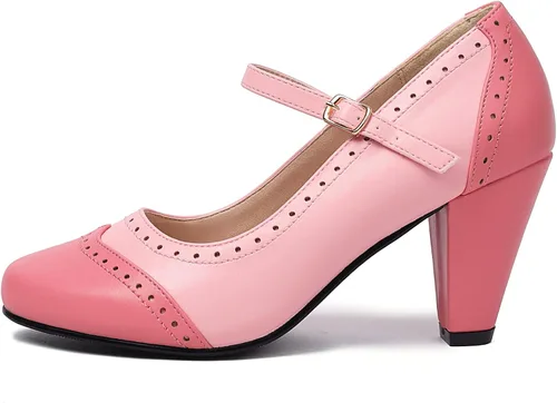 Vista 2 de Elerhythm Zapatos de vestir para mujer, estilo Mary Jane, clásicos y retro de los años 20, patrón Oxford Gatsby de los años 50, estilo vintage