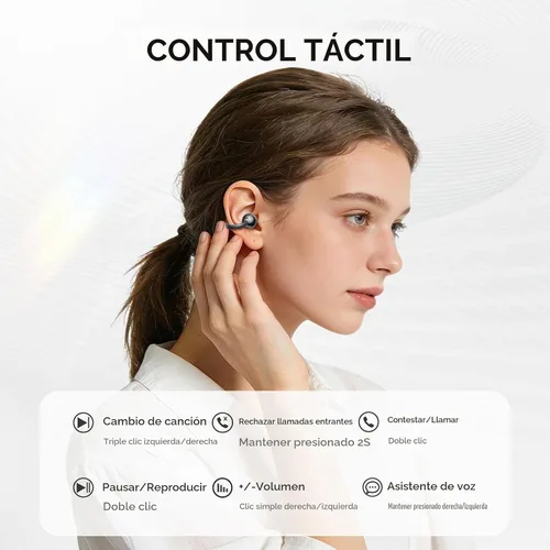 Vista 6 de Auriculares con clip M79 abiertos para los oídos, auriculares Bluetooth inalámbrico 6.0 con micrófono, control táctil de reproducción de 60 horas