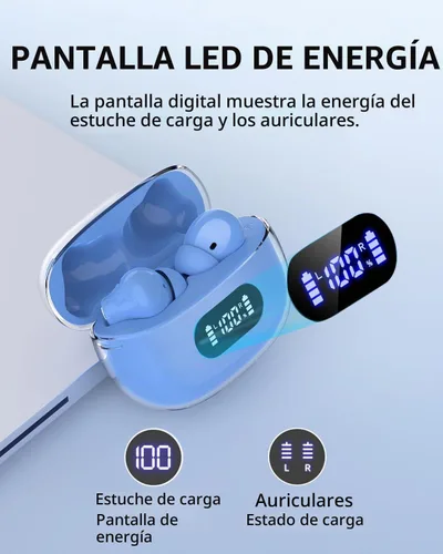 Vista 5 de Auriculares inalámbricos azules P1 PRO, auriculares inalámbricos Bluetooth con micrófonos de llamada clara, ajuste cómodo, IPX7 impermeable, batería