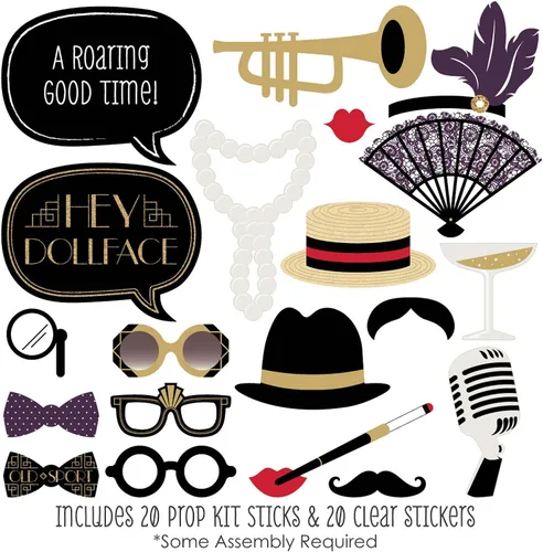 Vista 2 de Roaring 20 – Twenties Photo Booth Props Kit de la – 20 Count