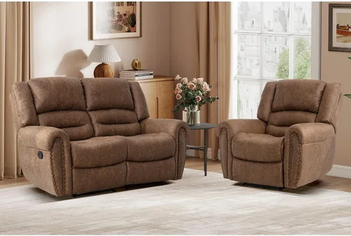 Vista 25 de EBELLO Silla reclinable manual de cuero sintético, silla reclinable individual clásica con cómodo apoyabrazos y respaldo, mueble para sala de estar