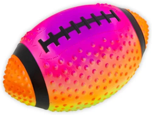 Vista 2 de Fútbol de práctica Regent de neón en colores arcoíris de 9" con espinas para mejor agarre, hecho de goma suave. Inflable, viene prelleno de aire