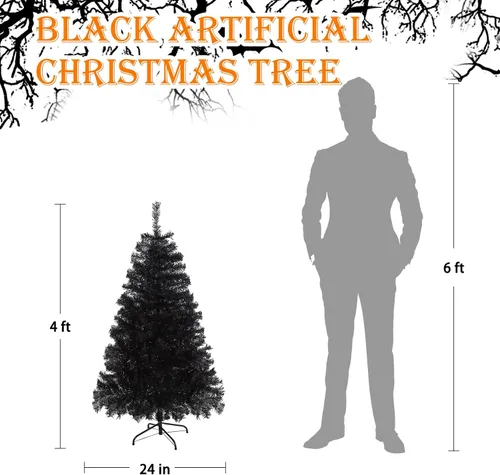 Vista 6 de Black Christmas Tree 4FT Small Halloween Tree Artificial Holiday Xmas Tree with 450 PVC Branch Tips & Foldable Metal Stand for Home, Office, Party