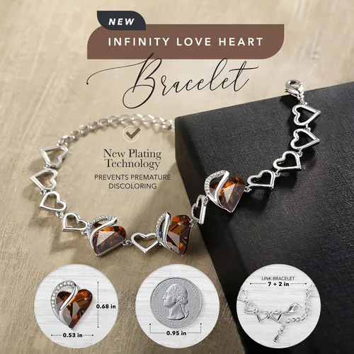 Vista 2 de Leafael - Pulsera de amor infinito con eslabones corazón de cristal y piedra natal regalos para mujer tono plateado 7 pulgadas con extensor de 2