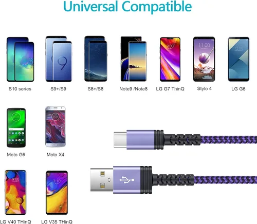 Vista 6 de Cable de carga C de carga rápida tipo coche USB C cable Android Kindle teléfono 6 pies 2 unidades para Samsung Galaxy A13 A14 A54 A53 A01 A12 S22