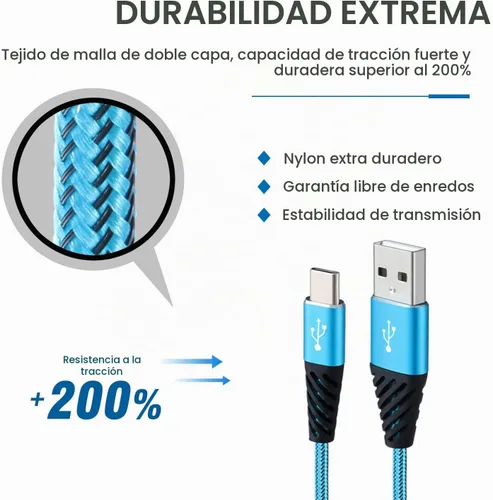 Vista 7 de Bynccea Cable de carga tipo C de 10 pies, paquete de 4 cables de carga rápida USB A a USB C, cargador de teléfono celular, nailon trenzado