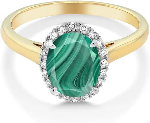 Vista 60 de Gem Stone King Anillo de compromiso ovalado de oro amarillo de 10 quilates con piedra natal y halo de diamantes Ovalado de 0.354 x 0.276 in