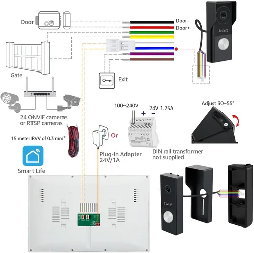 Vista 9 de Sistema de intercomunicación de timbre de video inteligente para el hogar con pantalla táctil grande de 10.1 pulgadas, cámara