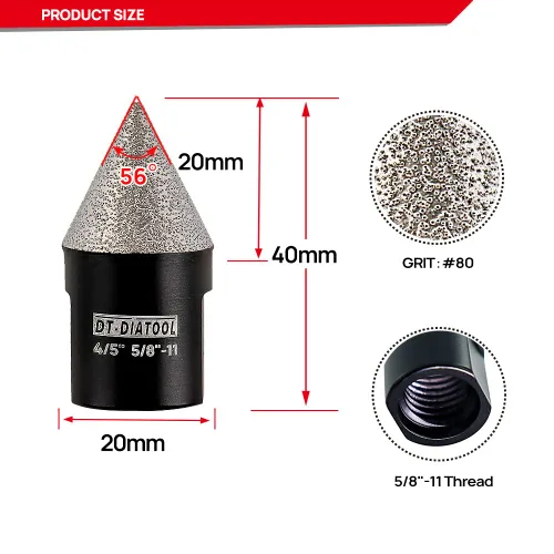 Vista 2 de DT-DIATOOL Brocas biseladas de diamante - Broca de corona de diamante de 4/5 pulgadas x 5/8"-11 rosca para agrandar, recortar, dar forma a agujeros