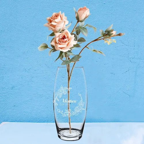 Vista 4 de Jarrón de vidrio moderno, florero de vidrio, florero de vidrio grabado, elegante decoración del hogar (juego de 1)