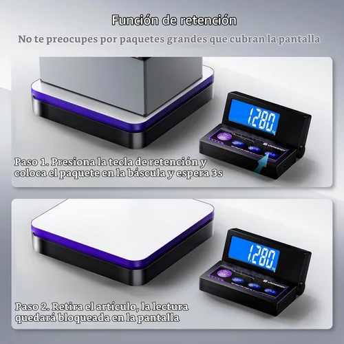 Vista 5 de UNIWEIGH Báscula digital inalámbrica de envío postal 110lbs/0.1oz precisa, LCD plegable, báscula de paquetes con acero inoxidable/5 unidades/función