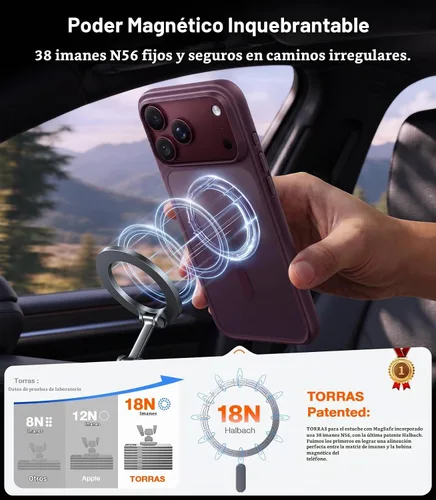 Vista 3 de TORRAS Funda magnética más fuerte y a prueba de golpes para iPhone 18 Pro Morado borgoña.