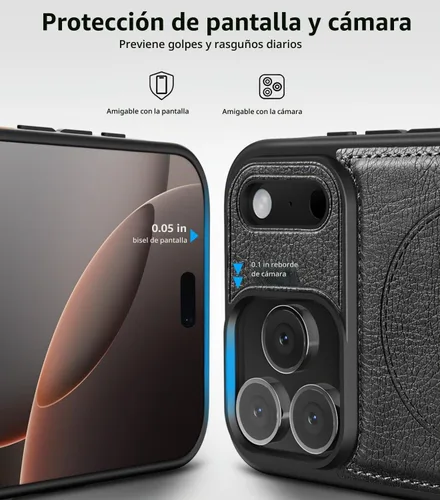 Vista 6 de WTCASE Funda magnética de piel para iPhone 17 Pro, soporte invisible integrado [compatible con Magsafe], funda protectora delgada con función atril