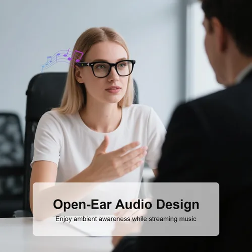 Vista 4 de Anteojos inteligentes con Bluetooth, IPX5 impermeables y anti-luz azul, anteojos de audio inteligentes con toque inteligente, altavoz de oído