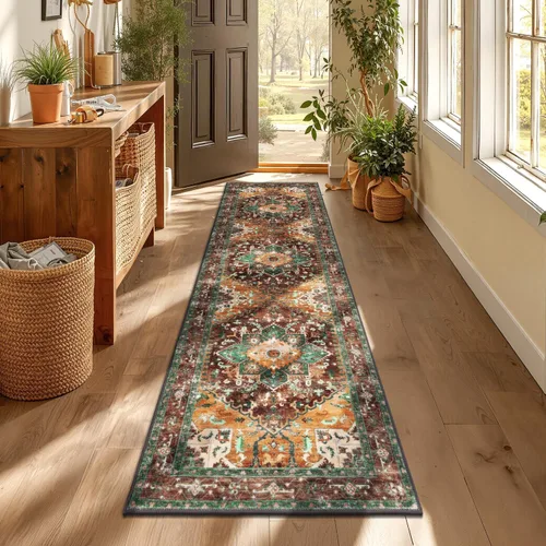 Vista 37 de Yamaziot Tapete lavable de 2 x 3 pulgadas, para entrada pequeña, antideslizante, estilo bohemio vintage, reverso de goma, lana sintética de pelo