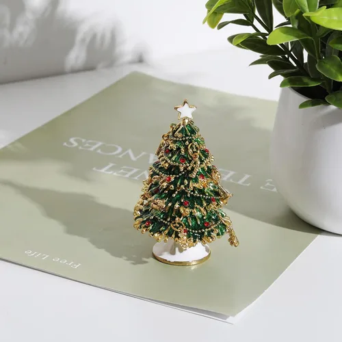 Vista 3 de LONGSHENG - SINCE 2001 - Verde pintado a mano esmaltado árbol de Navidad decorativo con bisagras joyería baratija caja regalo único