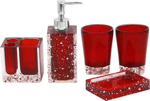 Vista 7 de LUANT Juego de accesorios de baño de resina de 3 piezas con dispensador, vaso, soporte de algodón, color verde