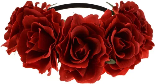Vista 21 de Diadema de corona floral rosa guirnalda de flores para festival de boda Negro