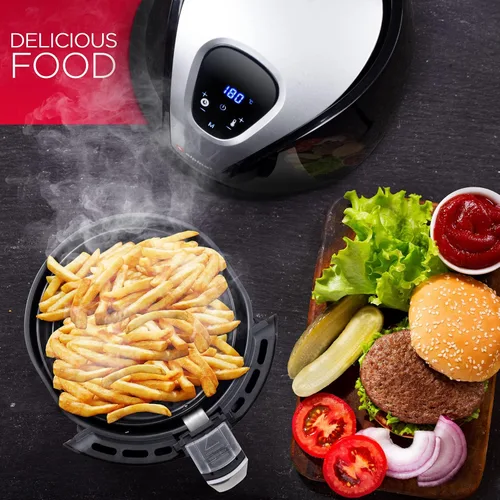 Vista 9 de alpina Hot air fryer, fryer, roasting, frying, grilling, roasting and frying, up to 80% less fat, 2-4 people, 2.4 liters, black