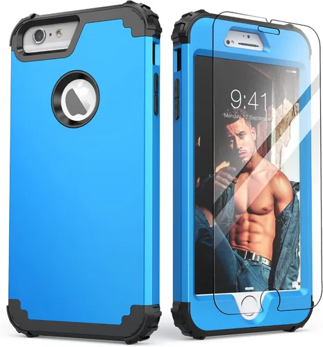 Vista 30 de IDweel Funda para iPhone 6S, funda para iPhone 6 con protector de pantalla, 3 en 1, resistente, absorción de impactos, cubierta de policarbonato