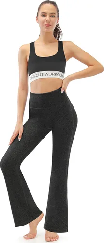 Vista 7 de AFITNE - Pantalones de yoga con corte de bota con bolsillos para mujer, de talle alto, pantalones de yoga para entrenamiento con control de abdomen