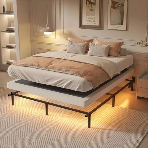 Vista 7 de YORMDMO Somier de 3 pulgadas, resortes de caja tamaño Queen con cubierta de tela, bases de metal resistente de bajo perfil, fácil montaje, capacidad