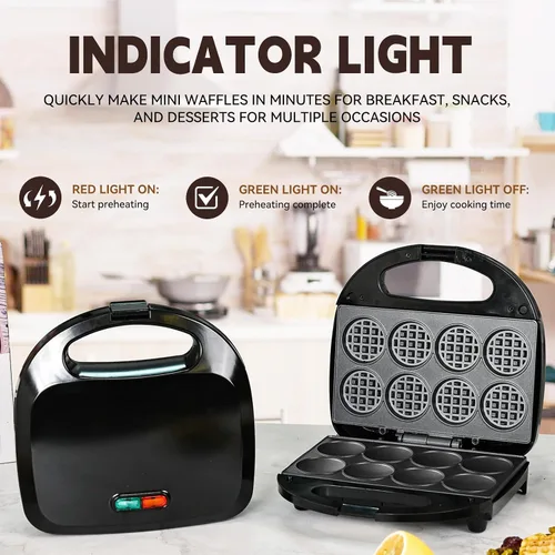 Vista 4 de Mini waflera, máquina antiadherente pequeña para hacer gofres con calentamiento rápido, hace 8 waffles, waflera para niños, solo tienes que añadir