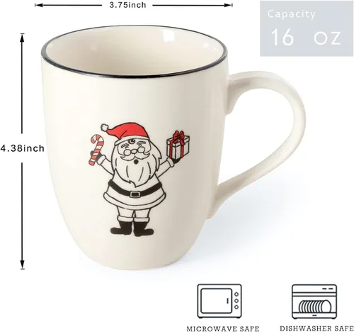 Vista 8 de LEHAHA Juego de 6 tazas de café navideñas – 473 ml Tazas de cerámica con tema festivo perfectas para café con leche, té o leche, walter, bebida