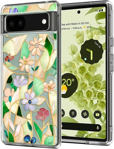 Vista 13 de Unov Funda para Pixel 6a, transparente con diseño, ajuste delgado, buen agarre, funda de teléfono en relieve, cubierta protectora a prueba de Flor