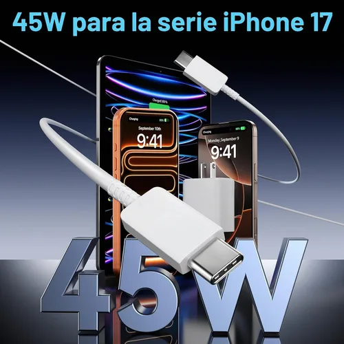 Vista 2 de Cable de carga USB C de 10 pies de largo, cable de carga rápida para iPhone con bloque de cargador de teléfono USBC, cargador tipo C súper rápido