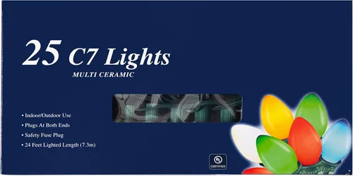 Vista 2 de Creative Hobbies Cadena de luces de Navidad multicolor de 25 pies con bombillas incandescentes C7 - Luces clásicas de decoración navideña