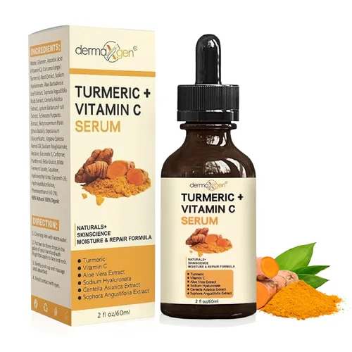 Vista 11 de Suero facial de cúrcuma + vitamina C, tratamiento orgánico para el acné, tono de piel claro, hidrata la piel opaca y seca, suero facial