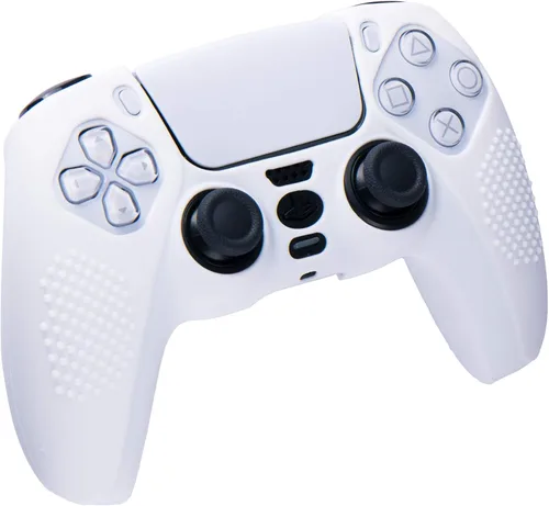 Vista 2 de 1 funda protectora de silicona con puntos tachonados + 6 tapas analógicas para PS5 Dualsense Controller, color blanco