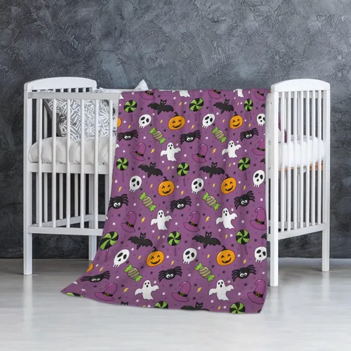 Vista 42 de Manta de Halloween para bebé, diseño de calabaza, fantasma, telaraña, súper suave, manta acogedora para recién nacido, manta de recepción para bebé