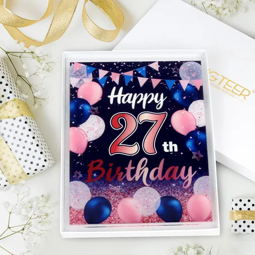 Vista 103 de LINGTEER Decoraciones de feliz cumpleaños número 11, 2 piezas de soporte de acrílico con impresión de pie rosa y azul, tablero de telón de fondo