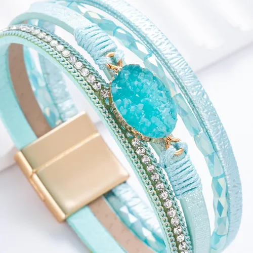 Vista 226 de FANCY SHINY - Pulsera de cuero estilo bohemio, pulsera de cuentas de cristal con cierre magnético, regalos de joyería para mujer