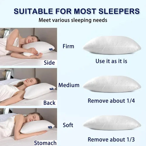 Vista 2 de Almohadas de espuma viscoelástica triturada para sueño profundo, almohada de cama para soporte del cuello con funda removible y lavable, almohada