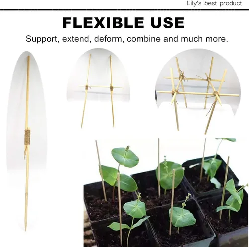 Vista 2 de HOPELF Paquete de 50 estacas de bambú de 8 pulgadas para palos de jardín de madera, soporte floral de madera para jardinería interior, plantas