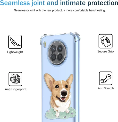 Vista 3 de Funda para Huawei Nova 8i Honor 50 Lite NEN-L22, diseño de animal de dibujos animados transparente de lindo perro, TPU suave a prueba de golpes