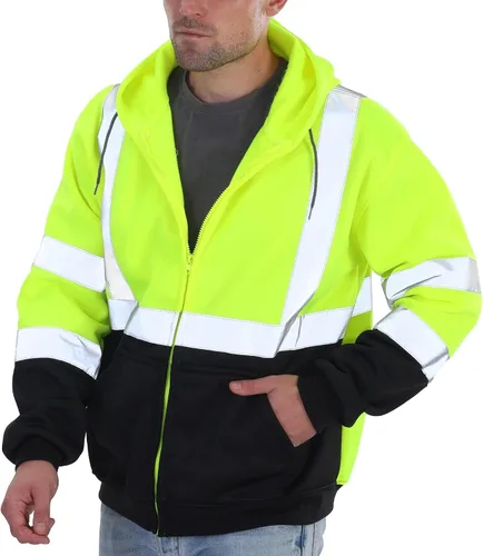 Vista 13 de sesafety Sudadera de alta visibilidad de clase 3 para hombre, sudadera con capucha, sudadera con capucha de seguridad de alta visibilidad