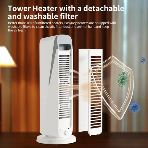 Vista 6 de EasyKey - Calentador de espacio QuietTimer de 24 pulgadas para habitaciones grandes, con punta / seguro contra sobrecalentamiento, color blanco