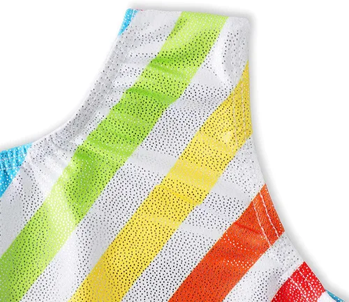 Vista 3 de HOZIY Leotardos de gimnasia para niñas con conjuntos de voltereta, con brillo, patrón adorable B Rainbow Stripe