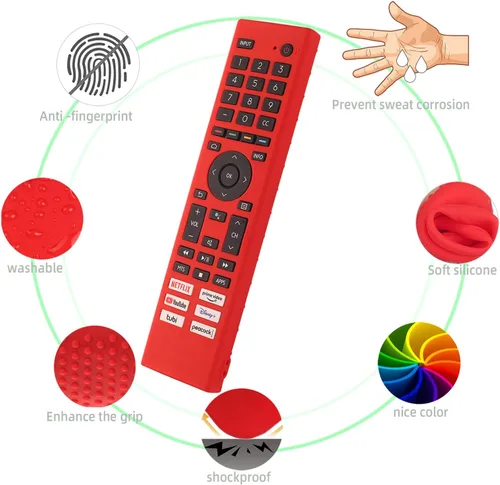 Vista 2 de Hisense ERF3J80H ERF3G80H ERF3F80H - Funda de silicona para control remoto Hisense 4K UHD Android Smart TV, a prueba de golpes, con cordón (negro)