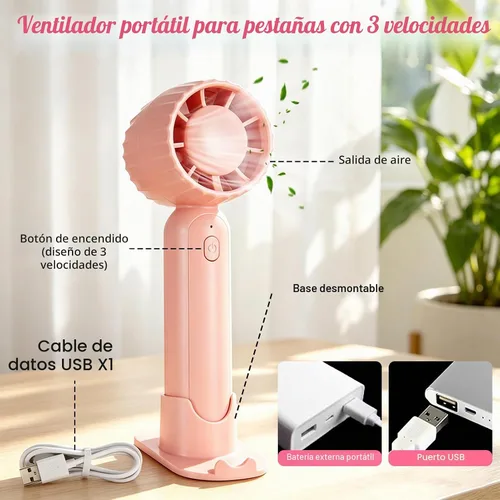 Vista 5 de Limpiador de extensiones de pestañas, espuma para pestañas, champú para pestañas para extensiones, mini ventilador portátil USB recargable, aire Kit