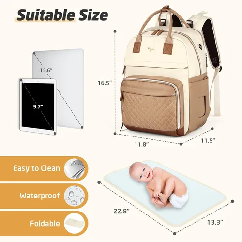 Vista 6 de Mochila para pañales extra grande para 2 niños gemelos, bolsas de viaje para bebé para mamá y papá, 25-37L, expandible, con cambiador, orificio